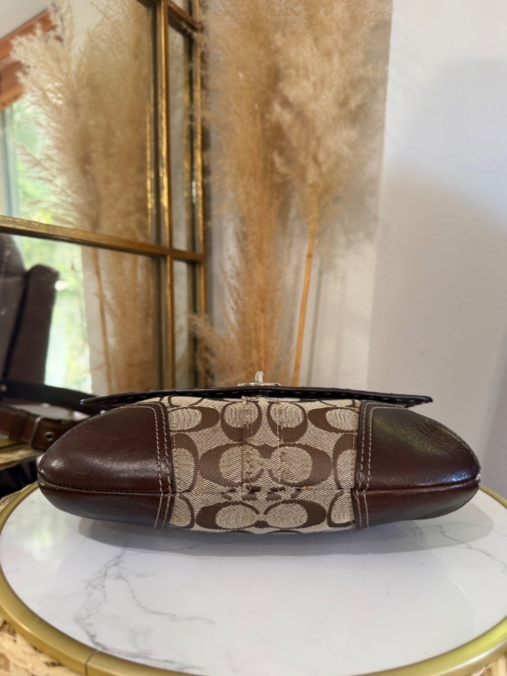 Coach Vintage Y2K Signature Brown Canvas & Leather Flap Turn-loch Shoulder Bag - Picture 6 of 14